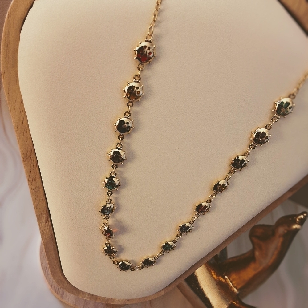 Pretty Bird 18K Yellow Gold Plated Ladybug Necklace with Multicolor Crystals - Picture 4 of 15